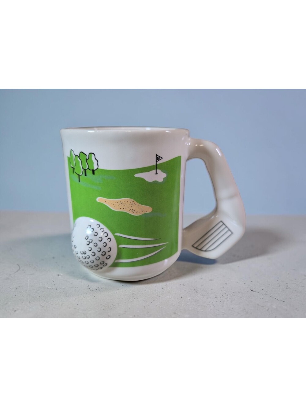 Golf Ball Coffee Mug w/ Club Handle Novelty Golfer Cup White Golf Course 8oz